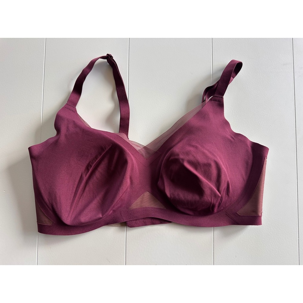 Honeylove Crossover Bra Burgundy Plum Mesh Wire-Free Support Size Medium